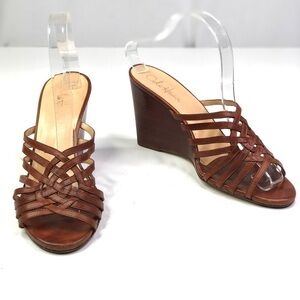 Cole Haan brown woven leather open toed wedge sandals 9